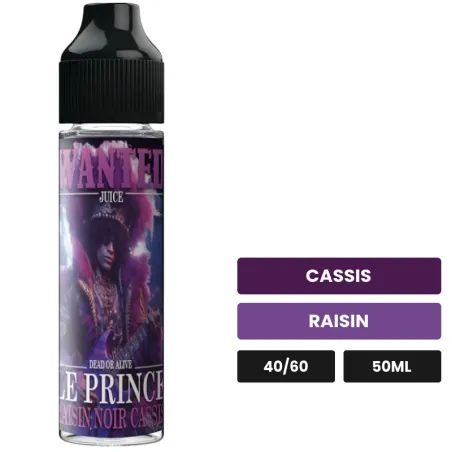 E-liquide Le Prince de Wanted Juice, 50 ml, saveurs cassis et raisin.