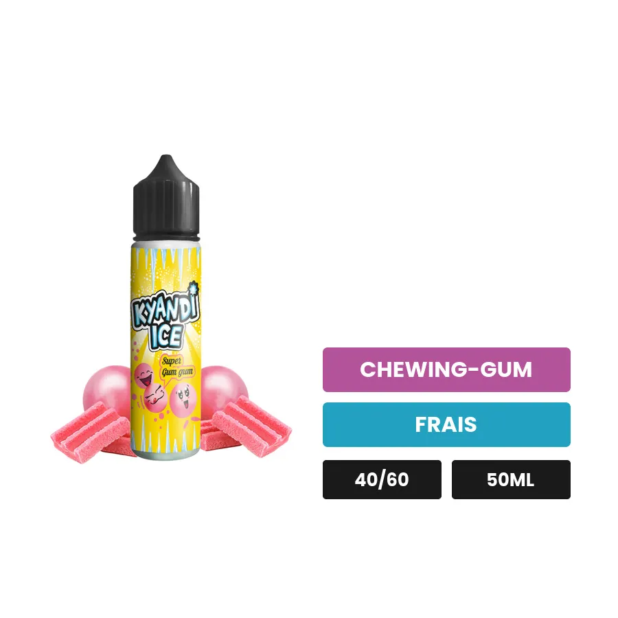 E-liquide Super Gum Gum Ice de Kyandi Shop, 50 ml, saveurs chewing-gum et frais.