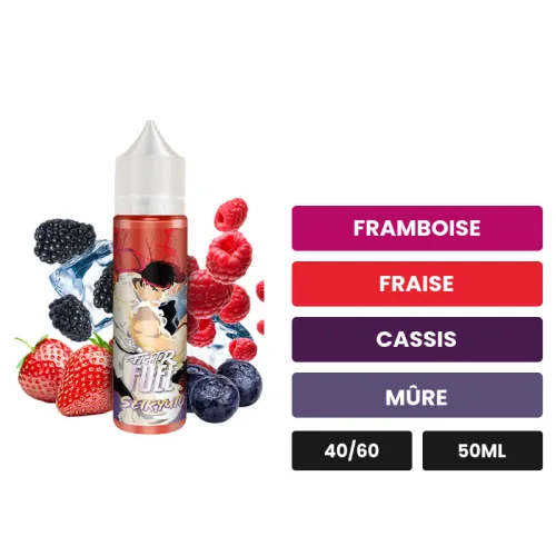 E-liquide Seiryuto de Maison Fuel, 50 ml, saveurs framboise, fraise, cassis et 4 autres.