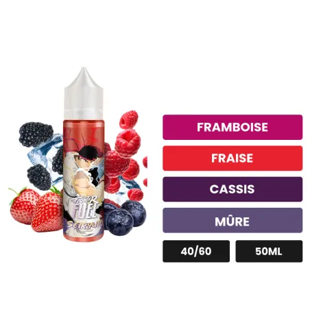 E-liquide Seiryuto de Maison Fuel, 50 ml, saveurs framboise, fraise, cassis et 4 autres.