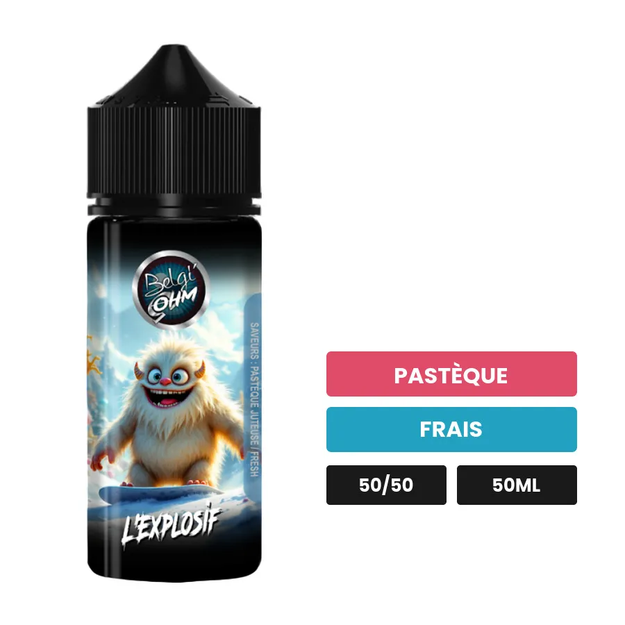 E-liquide L'Explosif de Belgi'ohm, 50 ml, saveurs pastèque et frais.