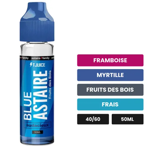 E-liquide Blue Astaire de T-Juice, 50 ml, saveurs framboise, myrtille, fruits des bois et 1 autre.