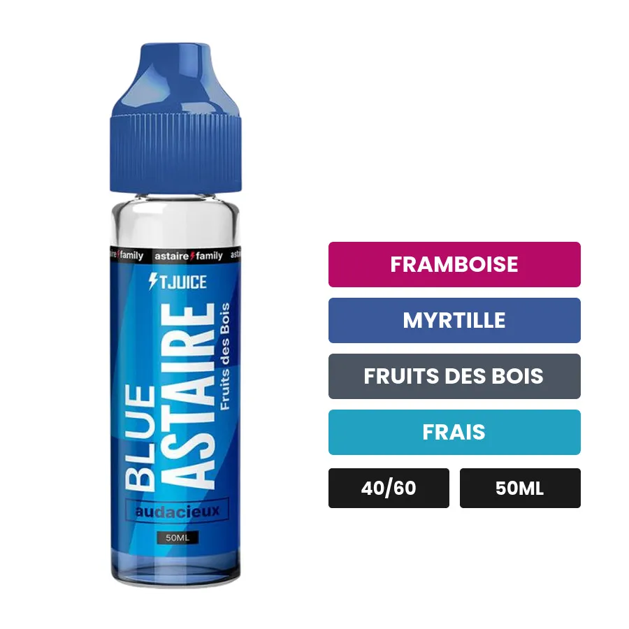 E-liquide Blue Astaire de T-Juice, 50 ml, saveurs framboise, myrtille, fruits des bois et 1 autre.