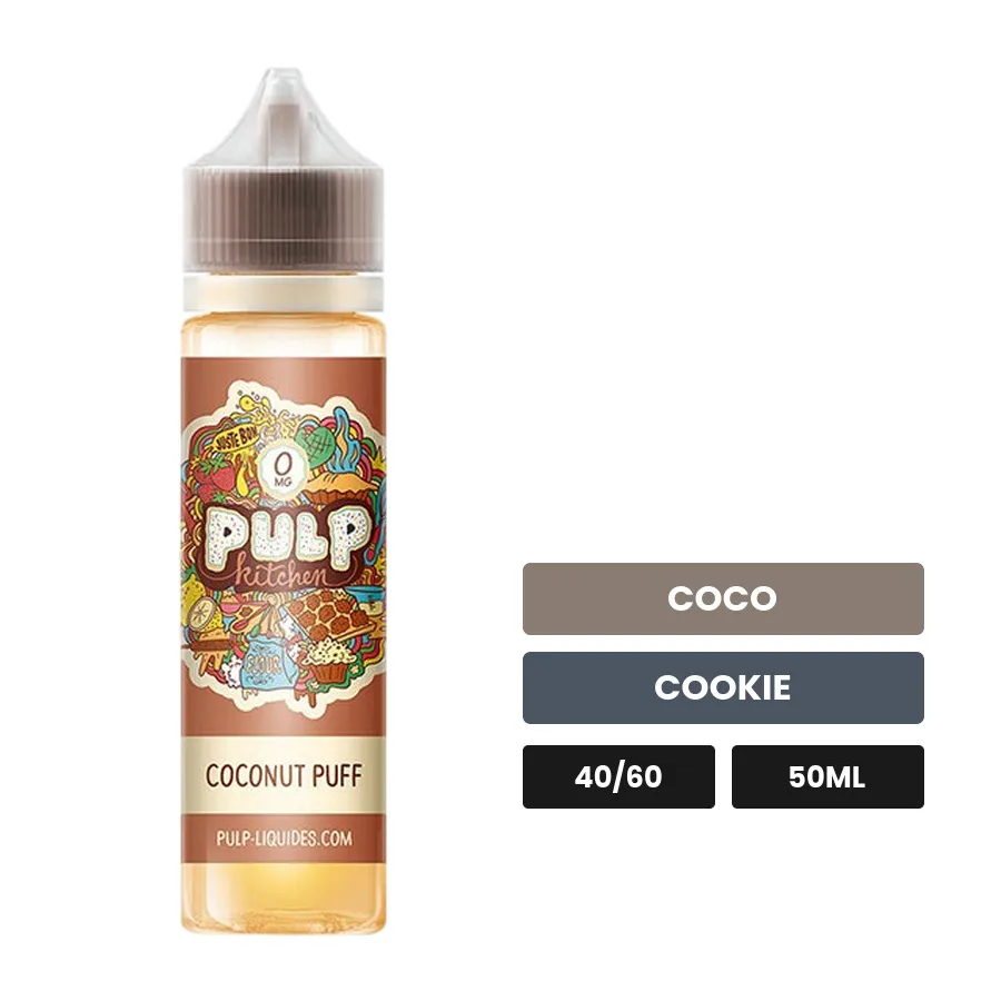 E-liquide Coconut Puff de Pulp, 50 ml, saveurs coco et cookie.