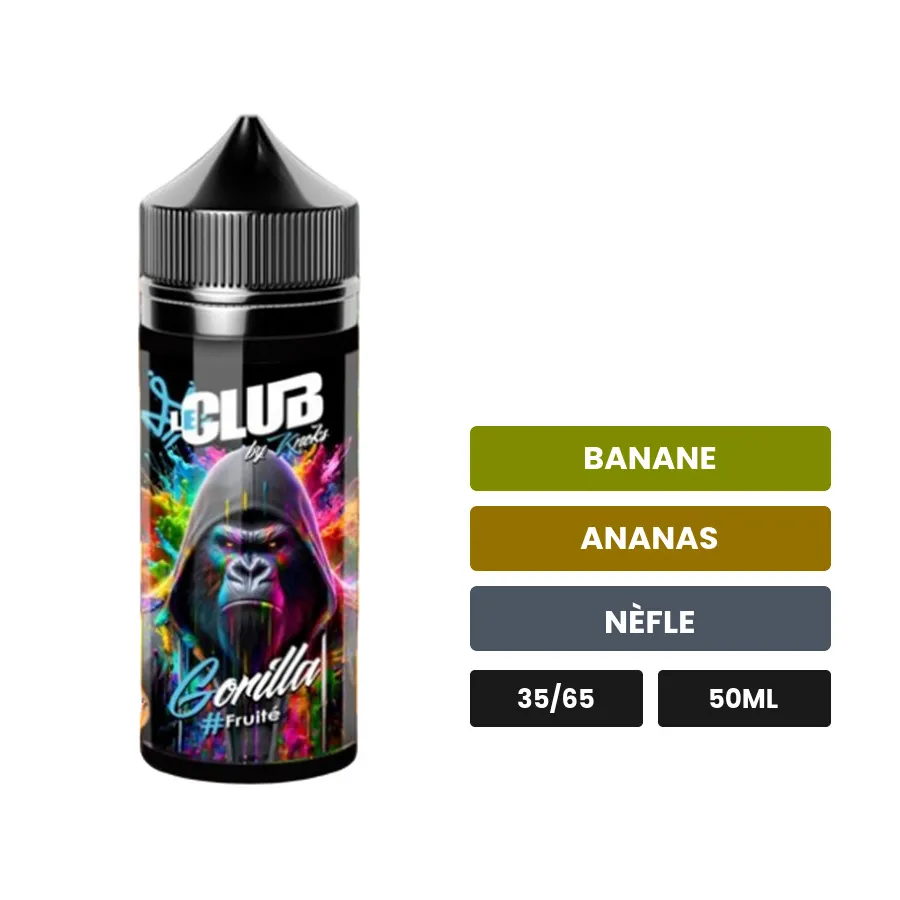 E-liquide Gorilla de Knoks, 50 ml, saveurs banane, ananas et nèfle.