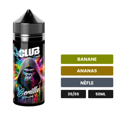 E-liquide Gorilla de Knoks, 50 ml, saveurs banane, ananas et nèfle.