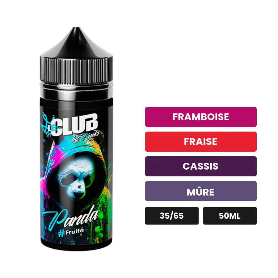 E-liquide Panda de Knoks, 50 ml, saveurs framboise, fraise, cassis et 1 autre.