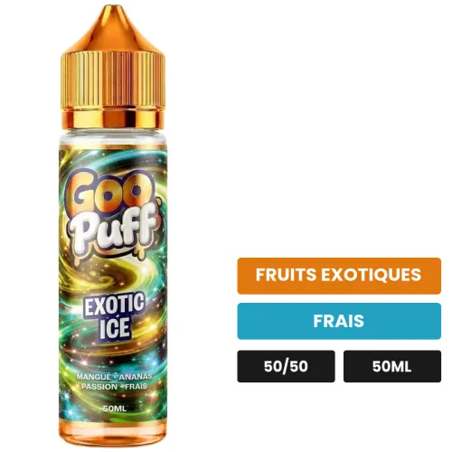 E-liquide Goo Puff Exotic Ice de Goo Puff 50ml, 50 ml, saveurs fruits exotiques et frais.