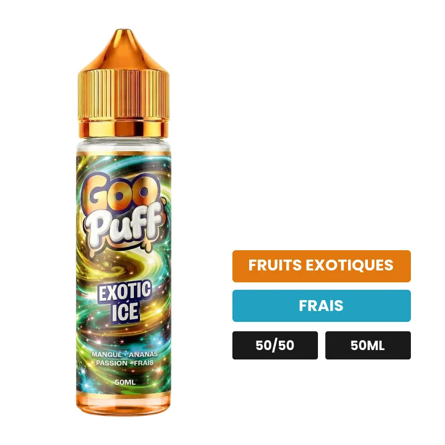 E-liquide Goo Puff Exotic Ice de Goo Puff 50ml, 50 ml, saveurs fruits exotiques et frais.
