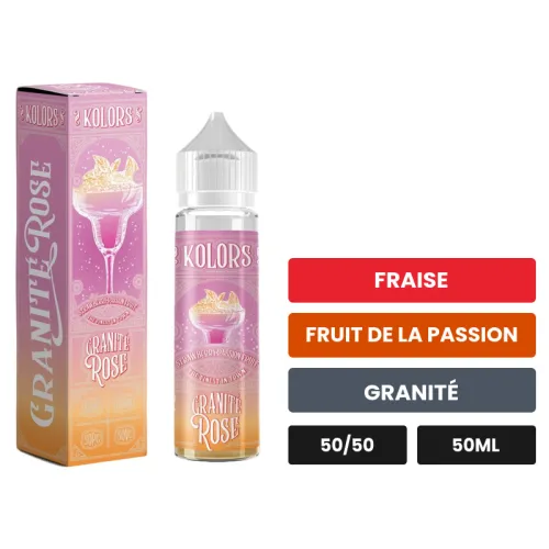 E-liquide Granité Rose de Kolors, 50 ml, saveurs fraise, fruit de la passion et granité.