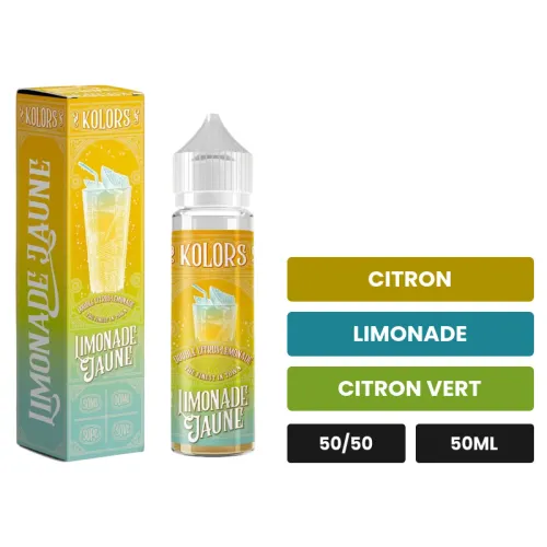 E-liquide Limonade Jaune de Kolors, 50 ml, saveurs citron, limonade et citron vert.