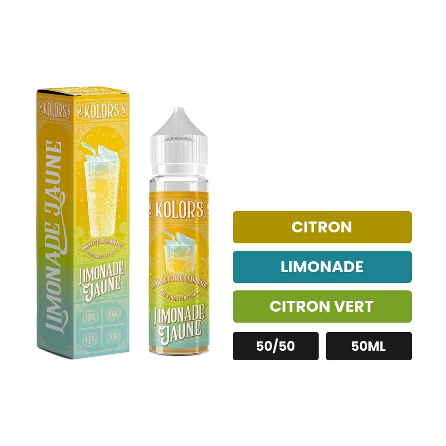 E-liquide Limonade Jaune de Kolors, 50 ml, saveurs citron, limonade et citron vert.