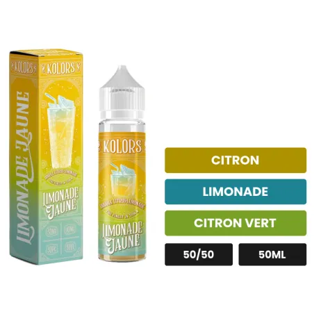 E-liquide Limonade Jaune de Kolors, 50 ml, saveurs citron, limonade et citron vert.
