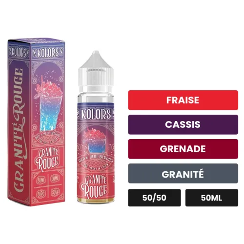 E-liquide Granité Rouge de Kolors, 50 ml, saveurs fraise, cassis, grenade et 1 autre.