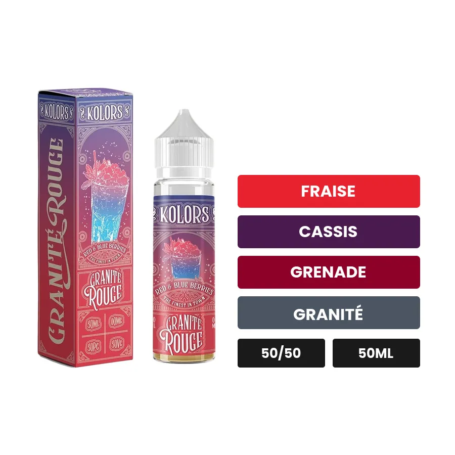 E-liquide Granité Rouge de Kolors, 50 ml, saveurs fraise, cassis, grenade et 1 autre.