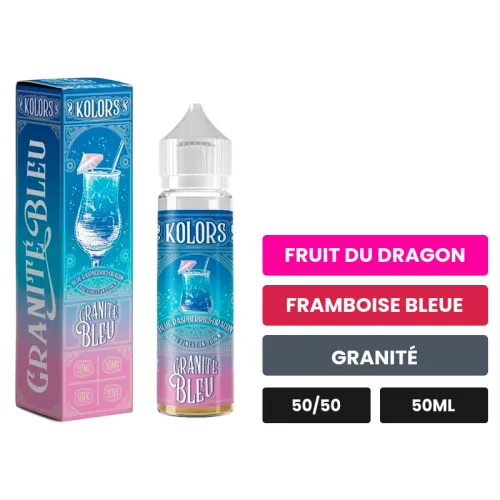 E-liquide Granité Bleu de Kolors, 50 ml, saveurs fruit du dragon, framboise bleue et granité.