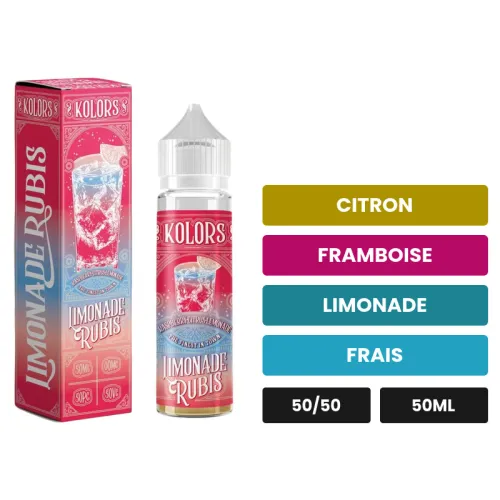 E-liquide Limonade Rubis de Kolors, 50 ml, saveurs citron, framboise, limonade et 1 autre.