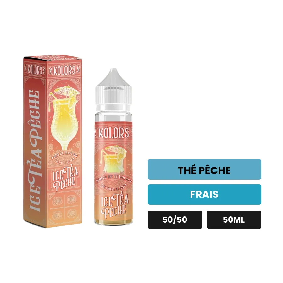 E-liquide Ice Tea Pêche de Kolors, 50 ml, saveurs thé pêche et frais.