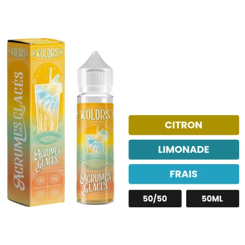 E-liquide Agrumes Glacés de Kolors, 50 ml, saveurs citron, limonade et frais.
