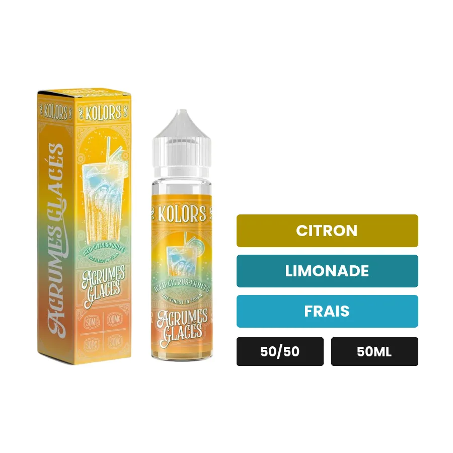 E-liquide Agrumes Glacés de Kolors, 50 ml, saveurs citron, limonade et frais.