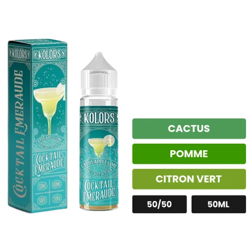 E-liquide Cocktail Emeraude de Kolors, 50 ml, saveurs cactus, pomme et citron vert.