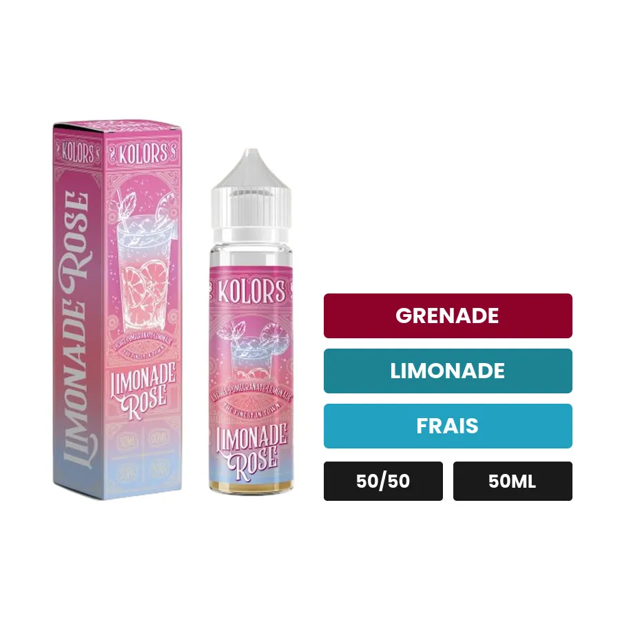 E-liquide Limonade Rose Kolors d'Elfliq, 50 ml, saveurs grenade, limonade et frais.