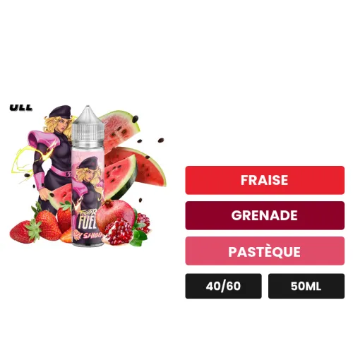 E-liquide Lady Shigeri de Fumytech, 50 ml, saveurs fraise, grenade et pastèque.