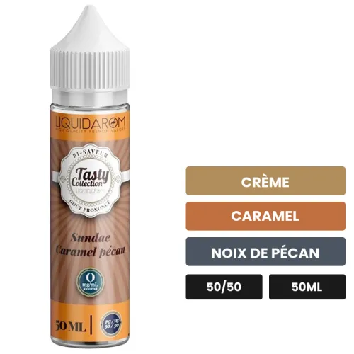 E-liquide Sundae Caramel Pécan de Liquidarom, 50 ml, saveurs crème, caramel et noix de pécan.