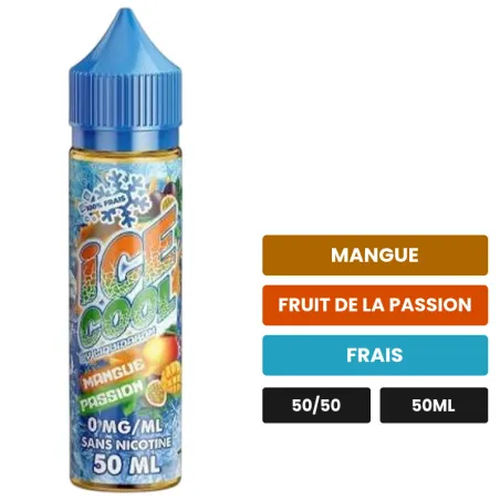 E-liquide Mangue Passion d'Ice Cool, 50 ml, saveurs mangue, fruit de la passion et frais.