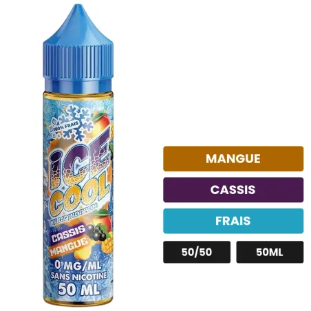 E-liquide Cassis Mangue de Liquidarom, 50 ml, saveurs mangue, cassis et frais.