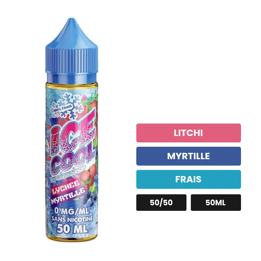 E-liquide Lychee Myrtille de Liquidarom, 50 ml, saveurs litchi, myrtille et frais.
