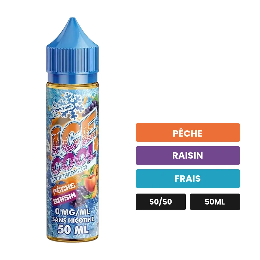E-liquide Pêche Raisin de Liquidarom, 50 ml, saveurs pêche, raisin et frais.