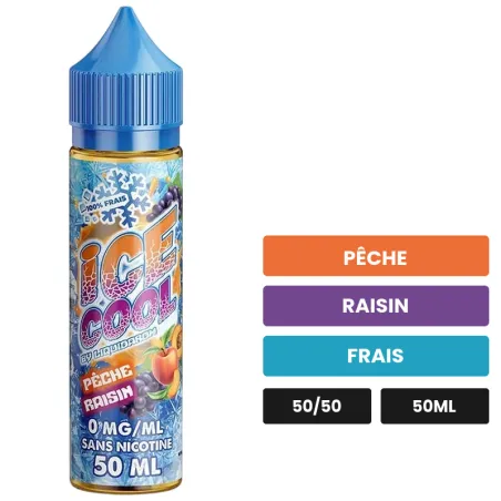 E-liquide Pêche Raisin de Liquidarom, 50 ml, saveurs pêche, raisin et frais.