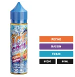 E-liquide Pêche Raisin de Liquidarom, 50 ml, saveurs pêche, raisin et frais.
