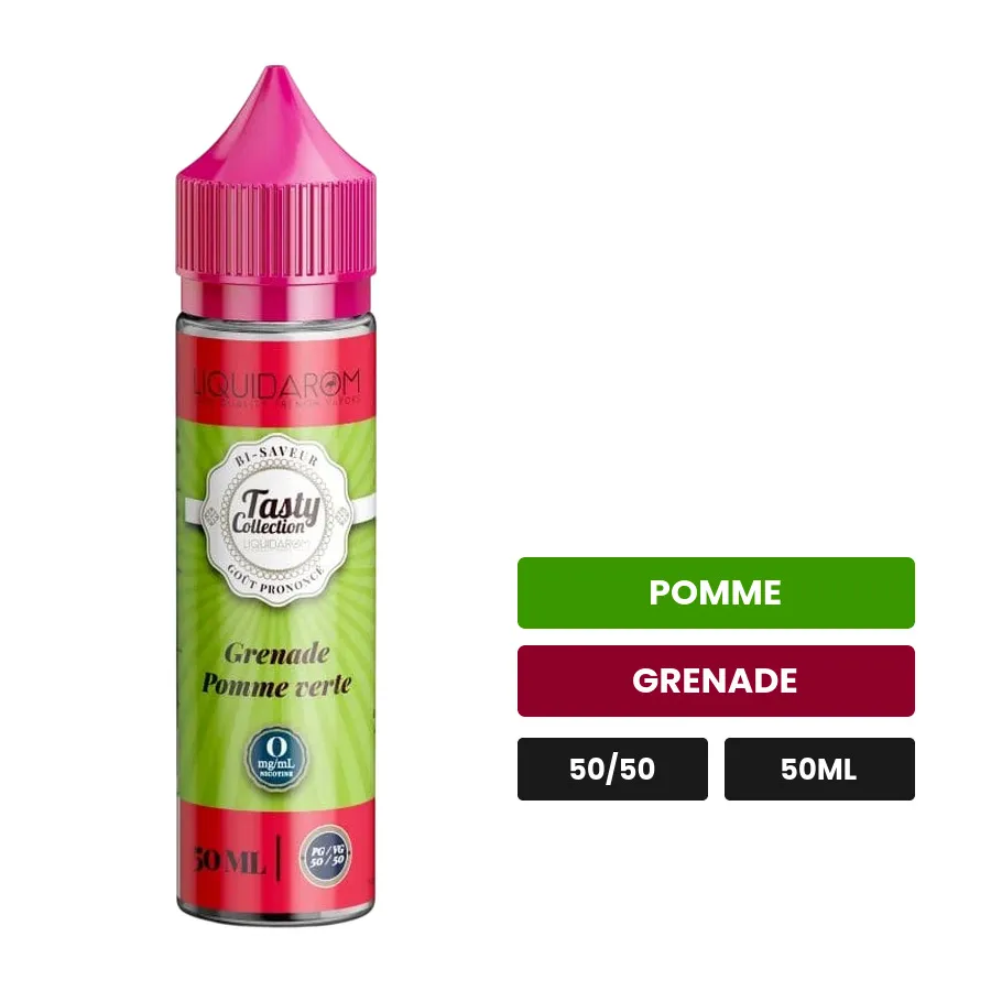 E-liquide Grenade Pomme Verte de Liquidarom, 50 ml, saveurs pomme et grenade.