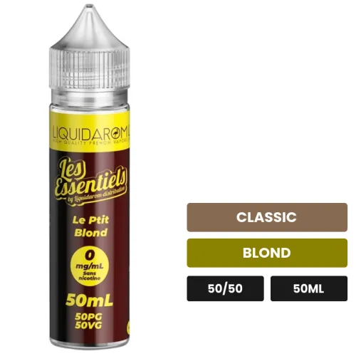 E-liquide Le p'Tit Blond de Les Essentiels, 50 ml, saveurs classic et blond.