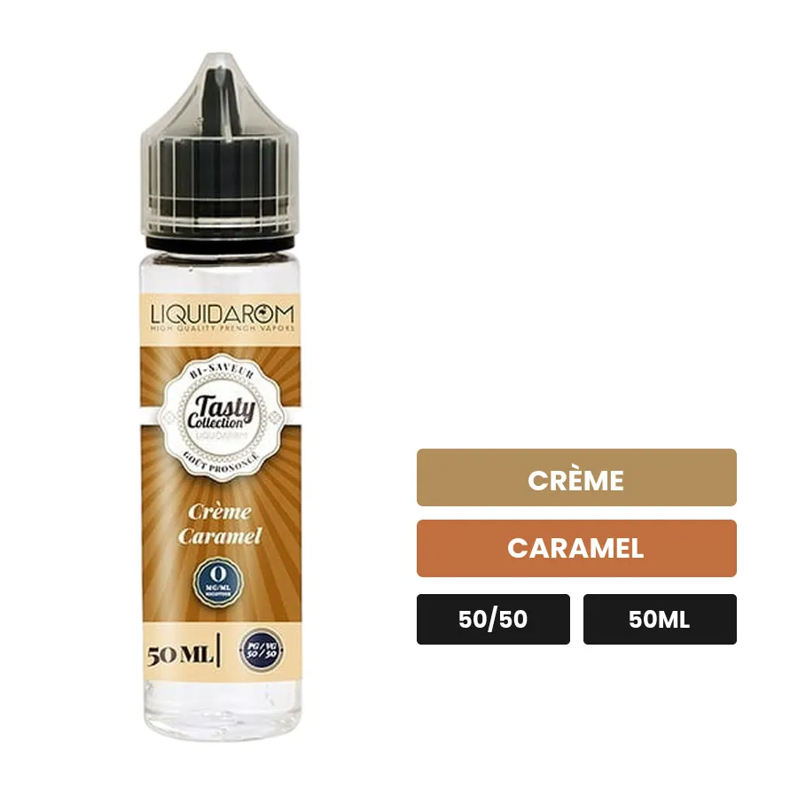 E-liquide Crème Caramel de Liquidarom, 50 ml, saveurs crème et caramel.