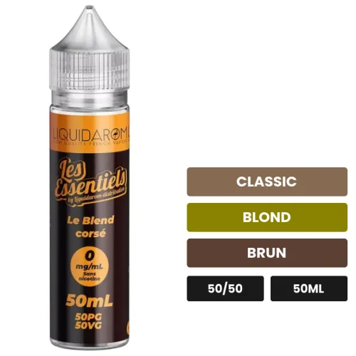 E-liquide Blend Corsé de Les Essentiels, 50 ml, saveurs classic, blond et brun.