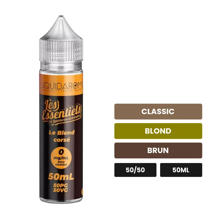 E-liquide Blend Corsé de Les Essentiels, 50 ml, saveurs classic, blond et brun.