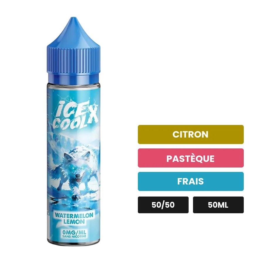 E-liquide Ice Cool X de Liquidarom, 50 ml, saveurs citron, pastèque et frais.