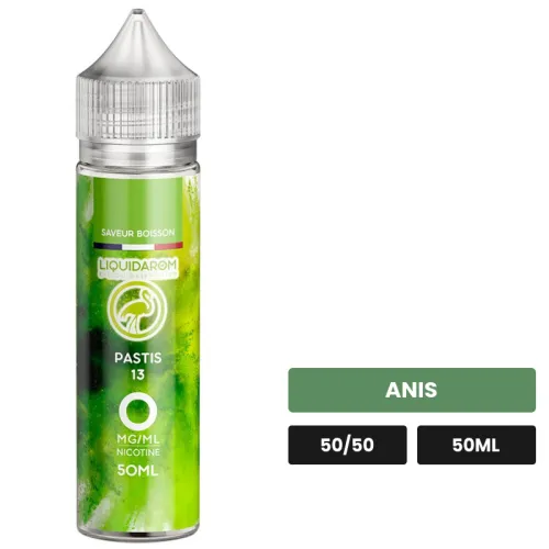 E-liquide Pastis 13 de Liquidarom, 50 ml, saveur anis.