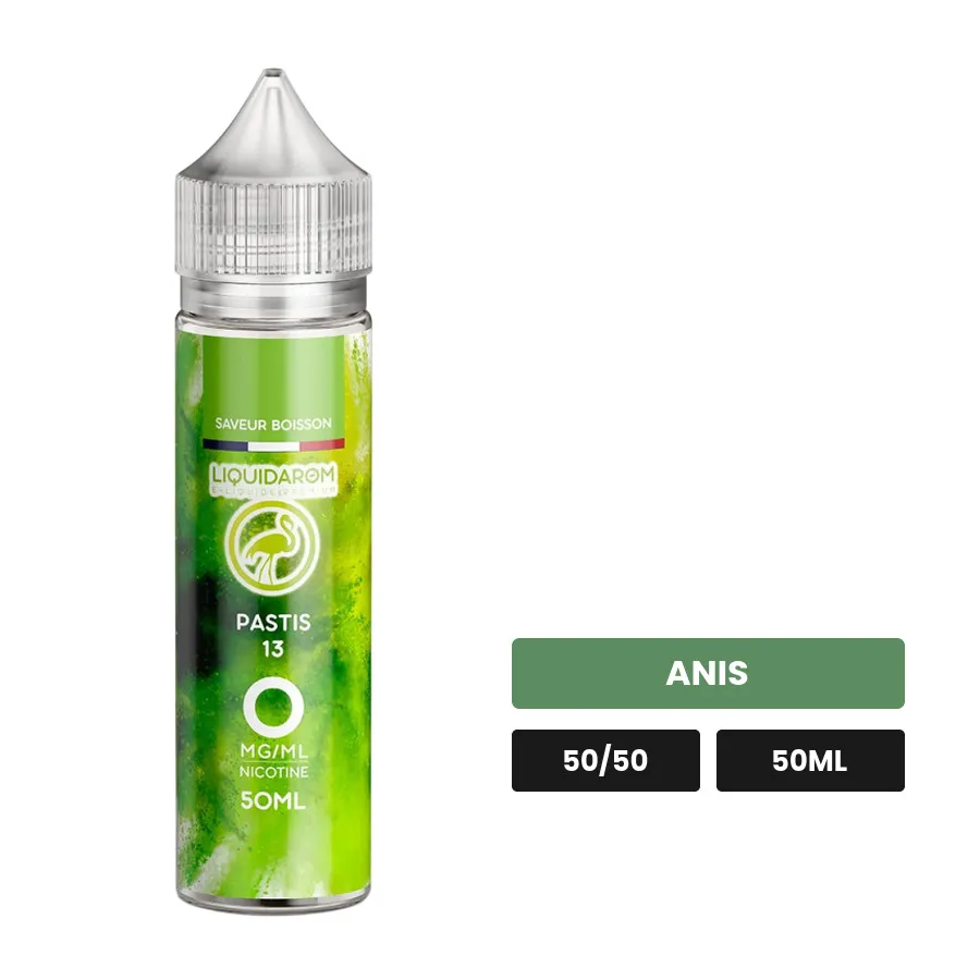 E-liquide Pastis 13 de Liquidarom, 50 ml, saveur anis.