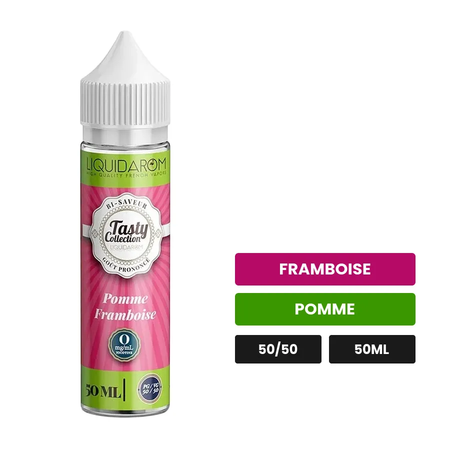E-liquide Pomme Framboise de Liquidarom, 50 ml, saveurs framboise et pomme.