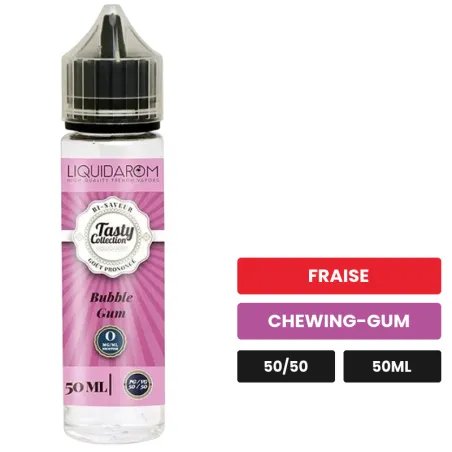 E-liquide Bubble Gum de Liquidarom, 50 ml, saveurs fraise et chewing-gum.