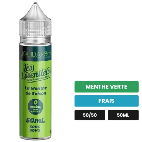 E-liquide La Menthe De Saison de Les Essentiels, 50 ml, saveurs menthe verte et frais.