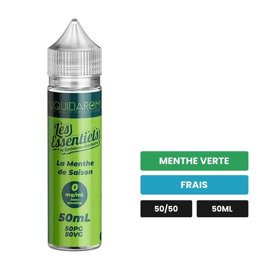 E-liquide La Menthe De Saison de Les Essentiels, 50 ml, saveurs menthe verte et frais.