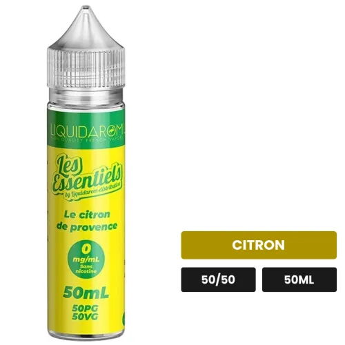 E-liquide Le Citron De Provence de Les Essentiels, 50 ml, saveur citron.