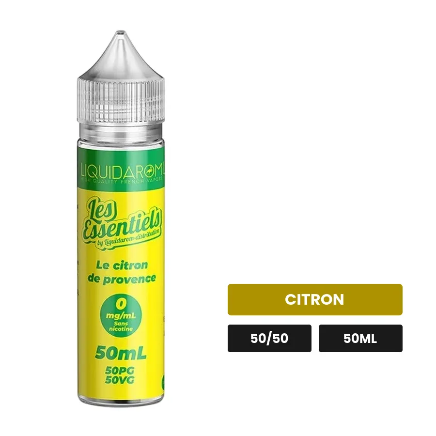 E-liquide Le Citron De Provence de Les Essentiels, 50 ml, saveur citron.