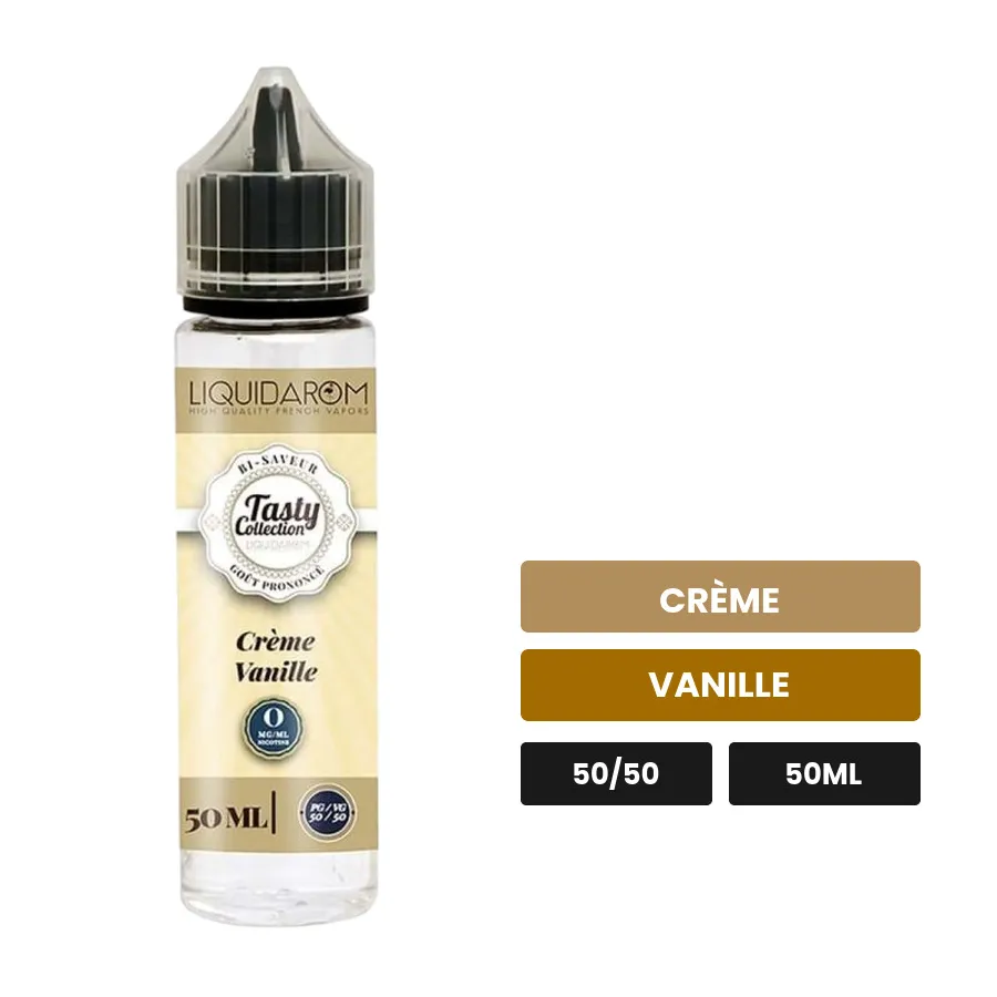 E-liquide Crème Vanille de Liquidarom, 50 ml, saveurs crème et vanille.