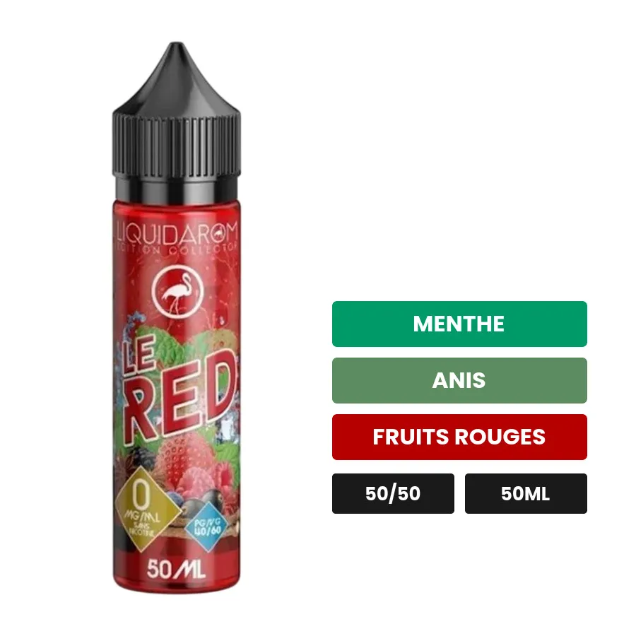 E-liquide Le Red de Liquidarom, 50 ml, saveurs menthe, anis et fruits rouges.
